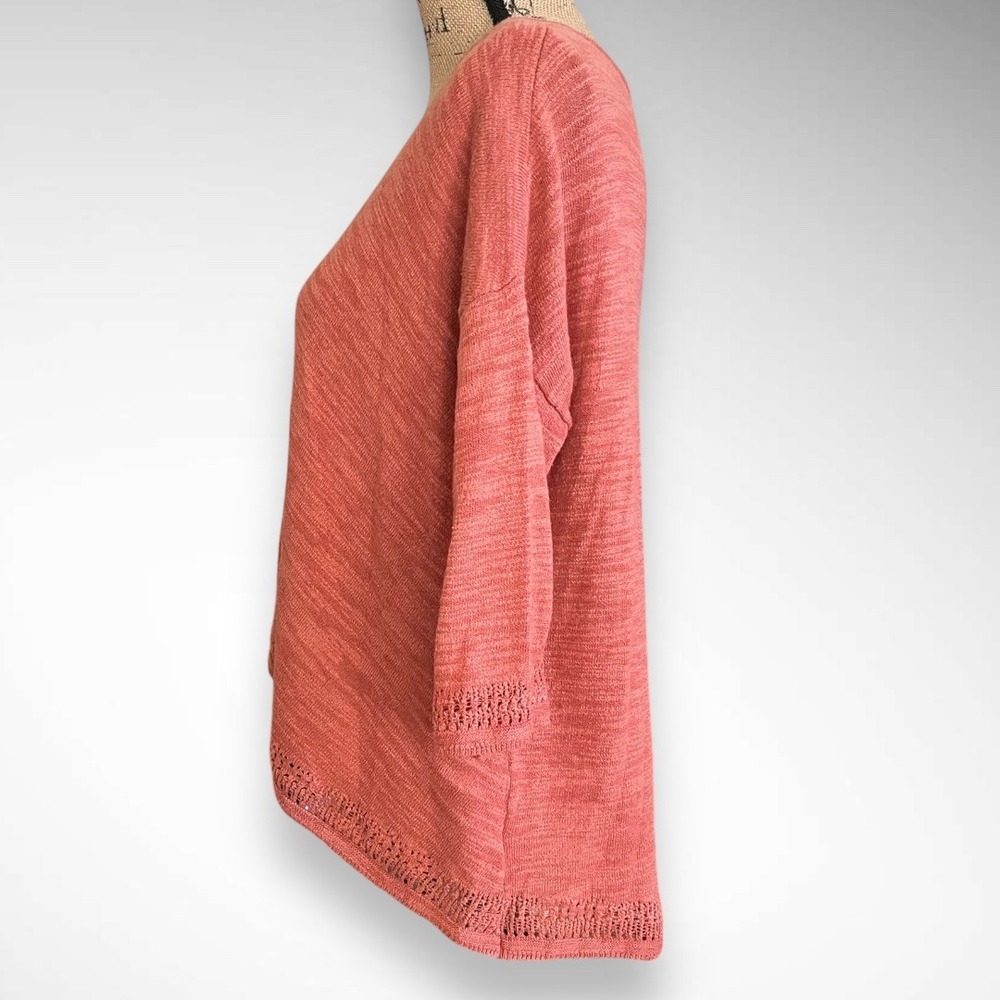 ANTHROPOLOGIE MOTH Heathered Orange Crossed Pointelle 3/4 Sleeve Sweater | EUC - Picture 2 of 8